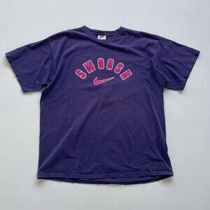 Vtg 90s NIKE Swoosh Purple Logo T-Shirt XL / Made in USA Sportswear Distressed